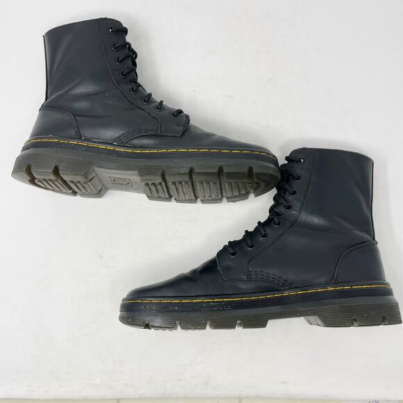 Doc Martens Combs Leather Black Combat Boots 10M/11L 8 Eye - Picture 10 of 10